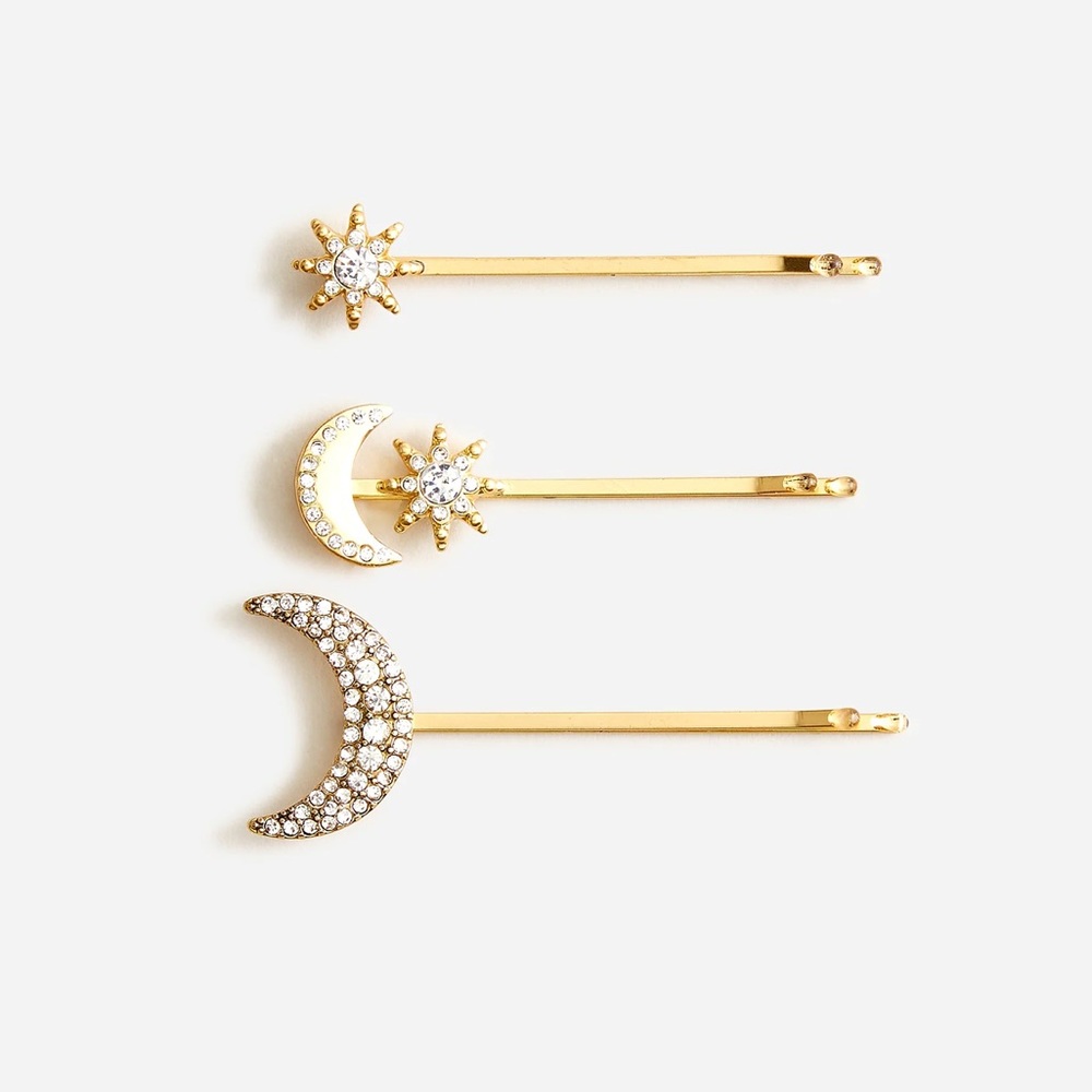 JCREW PAVE CRYSTAL CELESTIAL HAIR PINS THREE PACK NWT